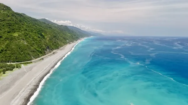 Taitung aerial coastline with turquoise sea